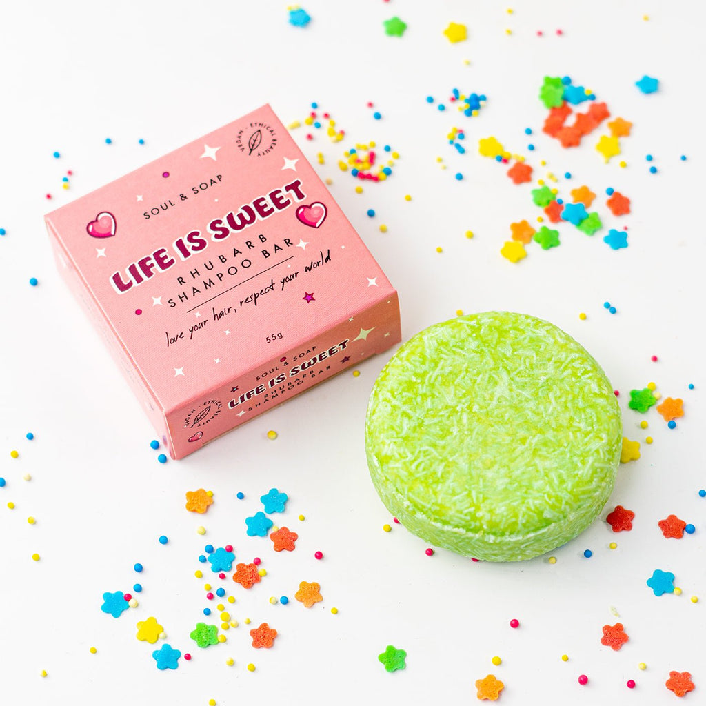 Life Is Sweet Shampoo Bar für alle Haartypen – Vegan. Mit Rhabarberduft