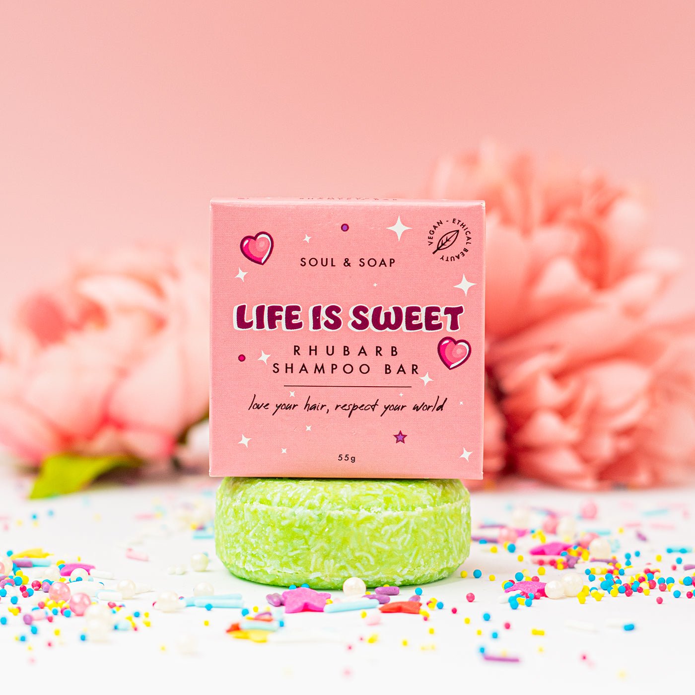 Life Is Sweet Shampoo Bar für alle Haartypen – Vegan. Mit Rhabarberduft