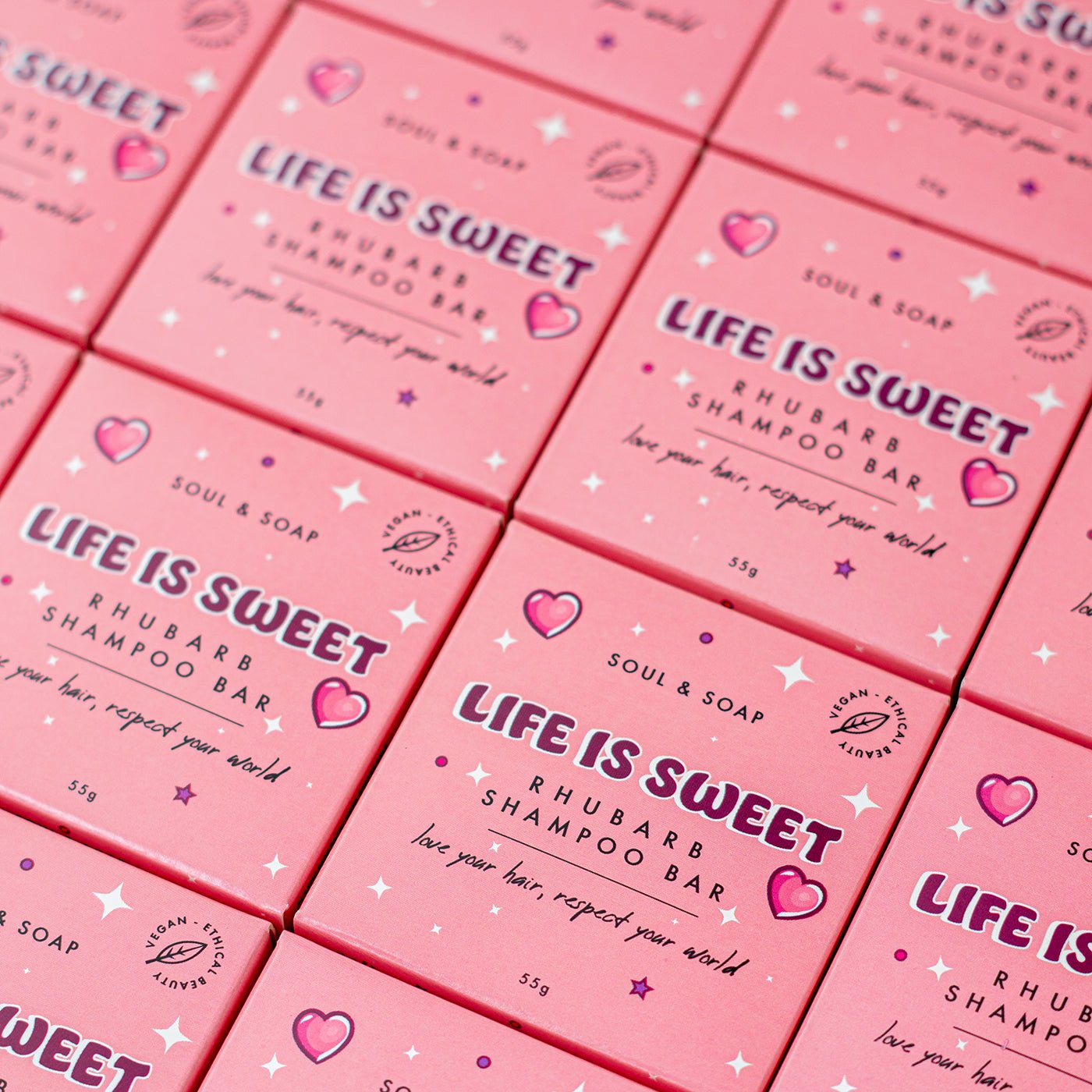 Life Is Sweet Shampoo Bar für alle Haartypen – Vegan. Mit Rhabarberduft