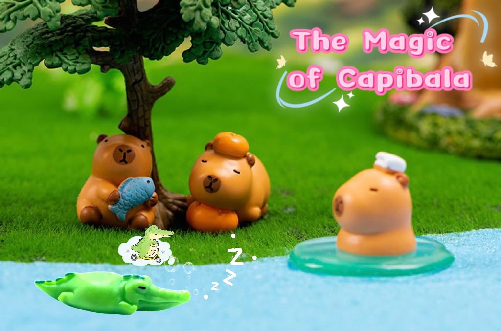 Lighibeuty Mini Capybara Figures — 17 Tiny Resin Animals for Car Dash, Cake Toppers & Fairy Gardens