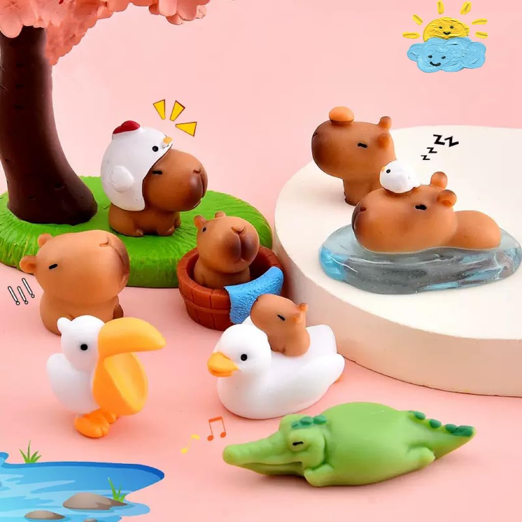 Lighibeuty Mini Capybara Figures — 17 Tiny Resin Animals for Car Dash, Cake Toppers & Fairy Gardens