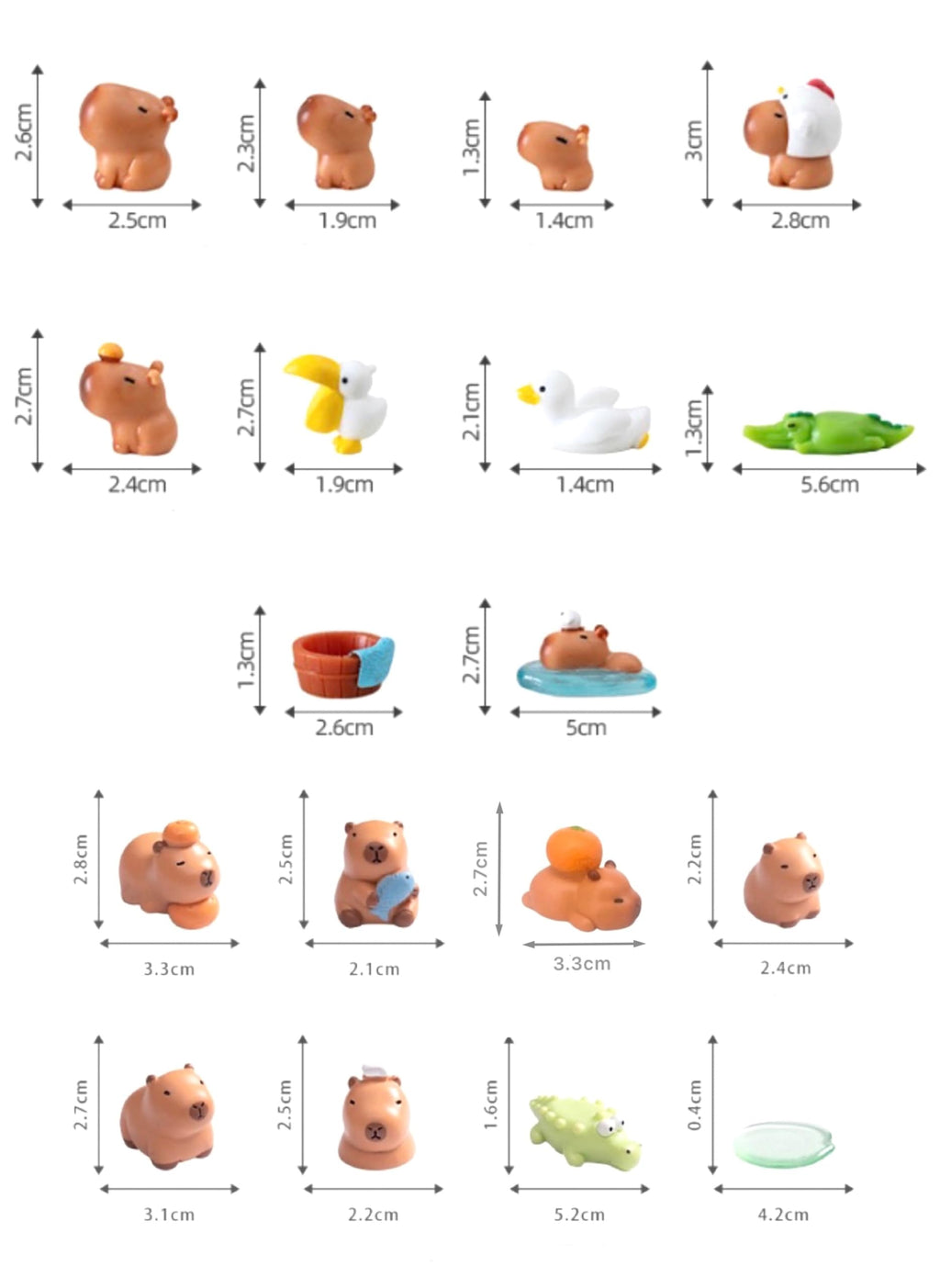 Lighibeuty Mini Capybara Figures — 17 Tiny Resin Animals for Car Dash, Cake Toppers & Fairy Gardens
