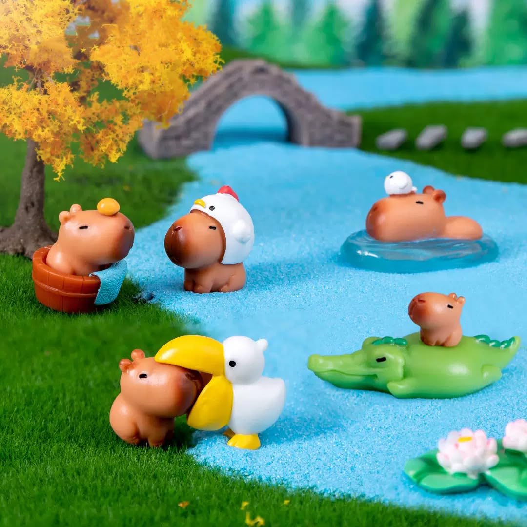 Lighibeuty Mini Capybara Figures — 17 Tiny Resin Animals for Car Dash, Cake Toppers & Fairy Gardens