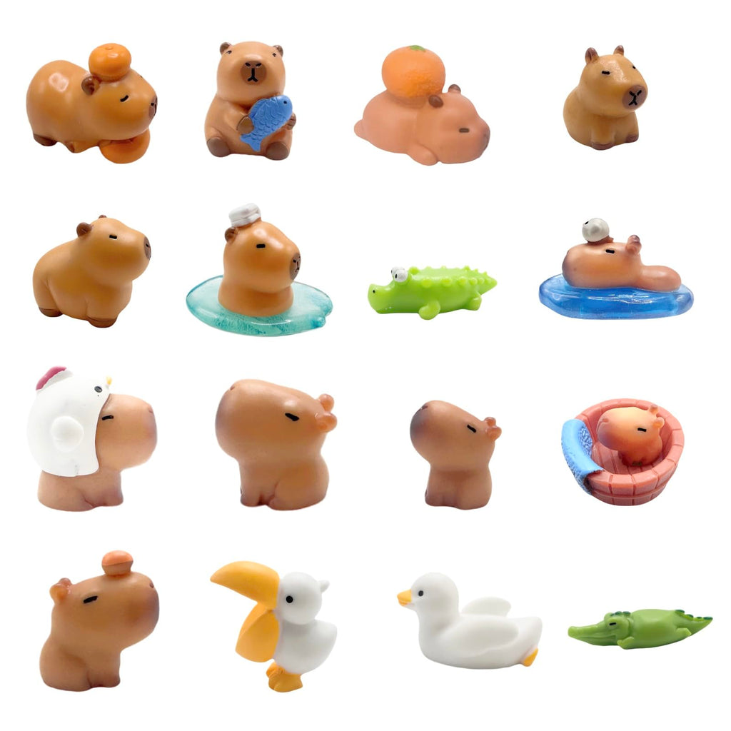 Lighibeuty Mini Capybara Figures — 17 Tiny Resin Animals for Car Dash, Cake Toppers & Fairy Gardens