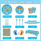 Likuyve 170pcs Cartoon Teacher Party Supplies – 24 Guests, Blue and Orange