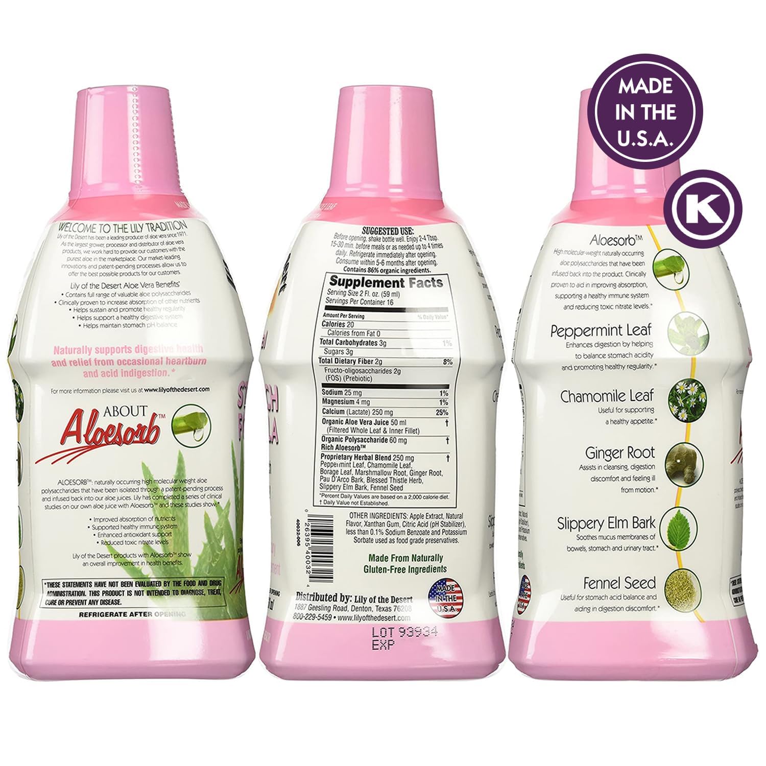 Lily Of The Desert Stomach Formula – Organic Aloe Vera Juice with Slippery Elm & Herbs (Pack of 2)