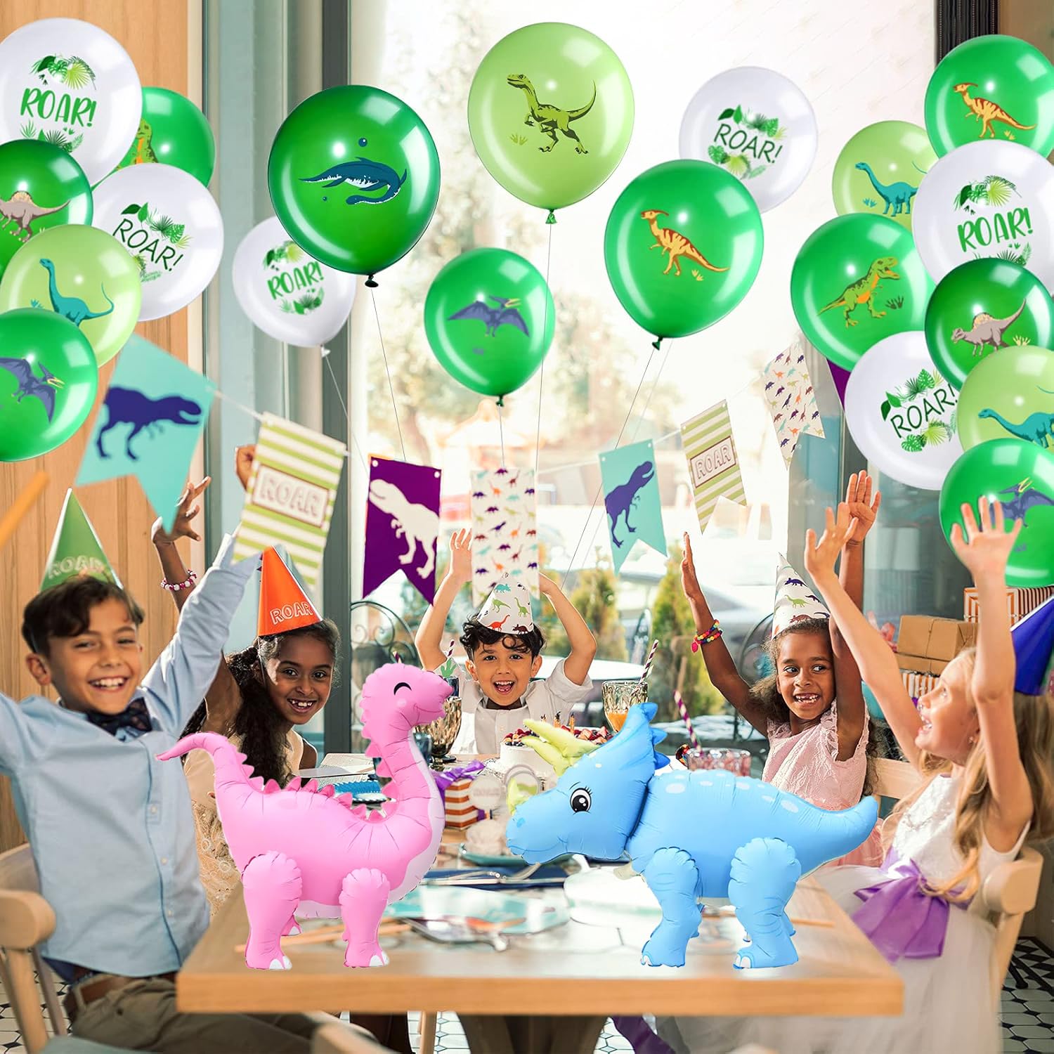 LilyZheng 5-Pack 3D Self-Standing Dinosaur Balloons Pastel Foil Party Decor