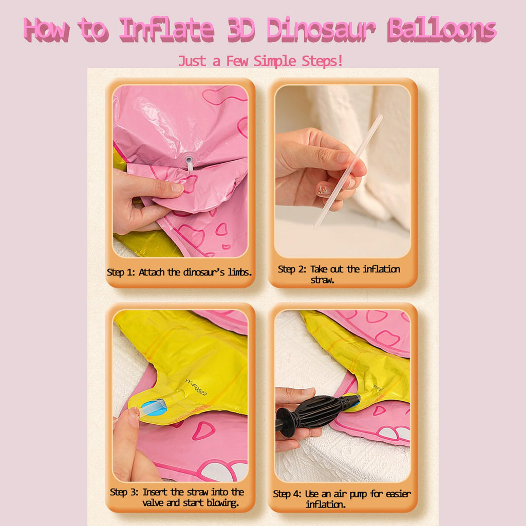 LilyZheng 5-Pack 3D Self-Standing Dinosaur Balloons Pastel Foil Party Decor
