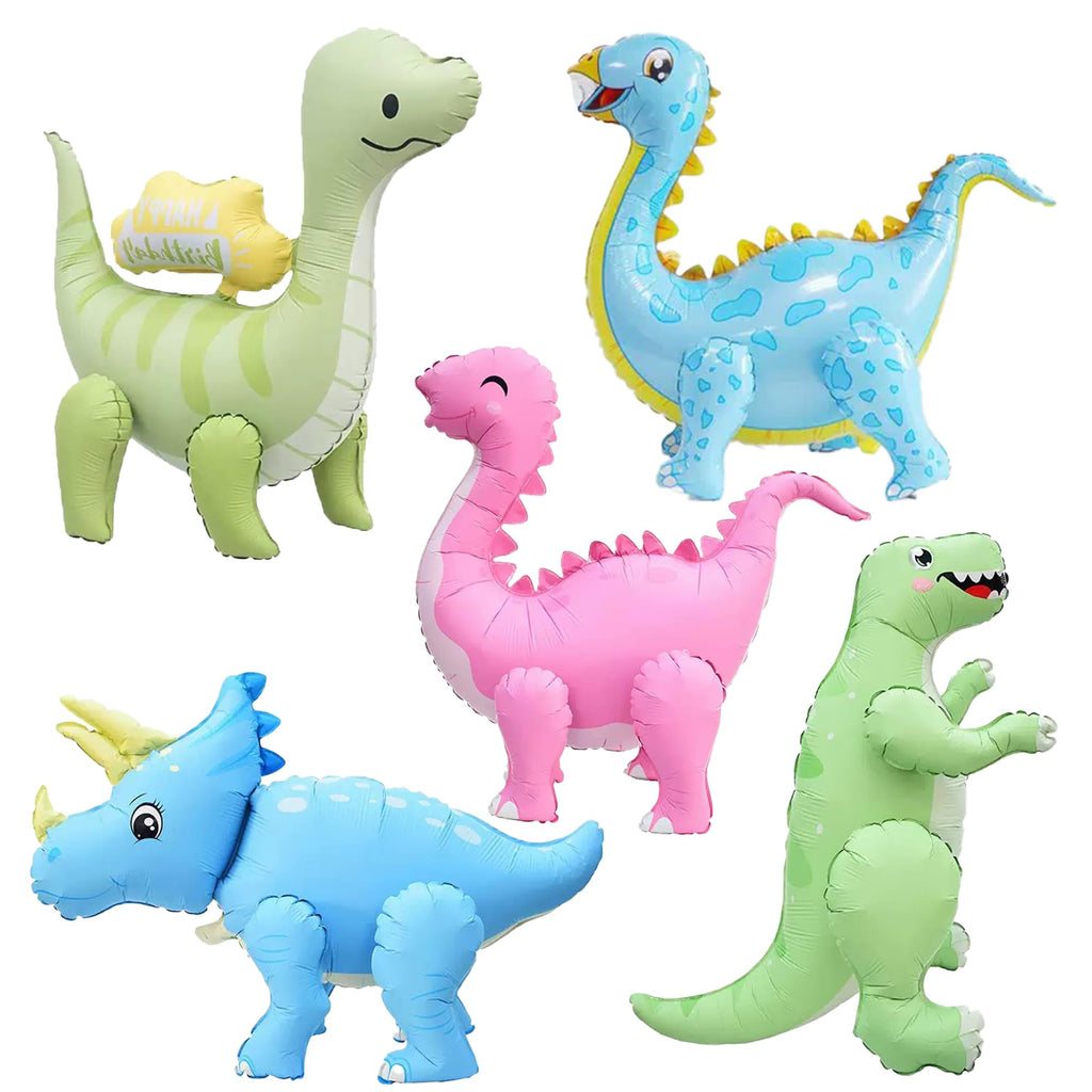 LilyZheng 5-Pack 3D Self-Standing Dinosaur Balloons Pastel Foil Party Decor