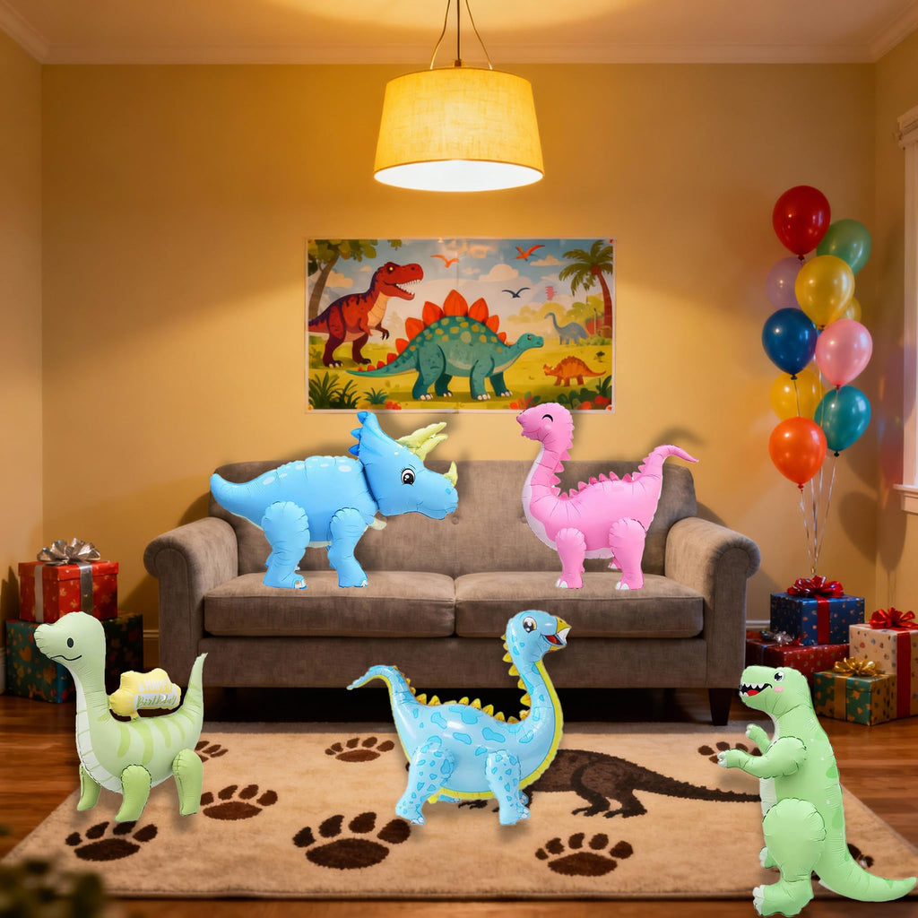 LilyZheng 5-Pack 3D Self-Standing Dinosaur Balloons Pastel Foil Party Decor