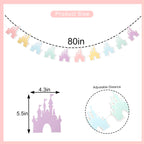 LINGANA Colorful Castle Banner for Princess Birthday Parties | Fairy Tale Photo Backdrop