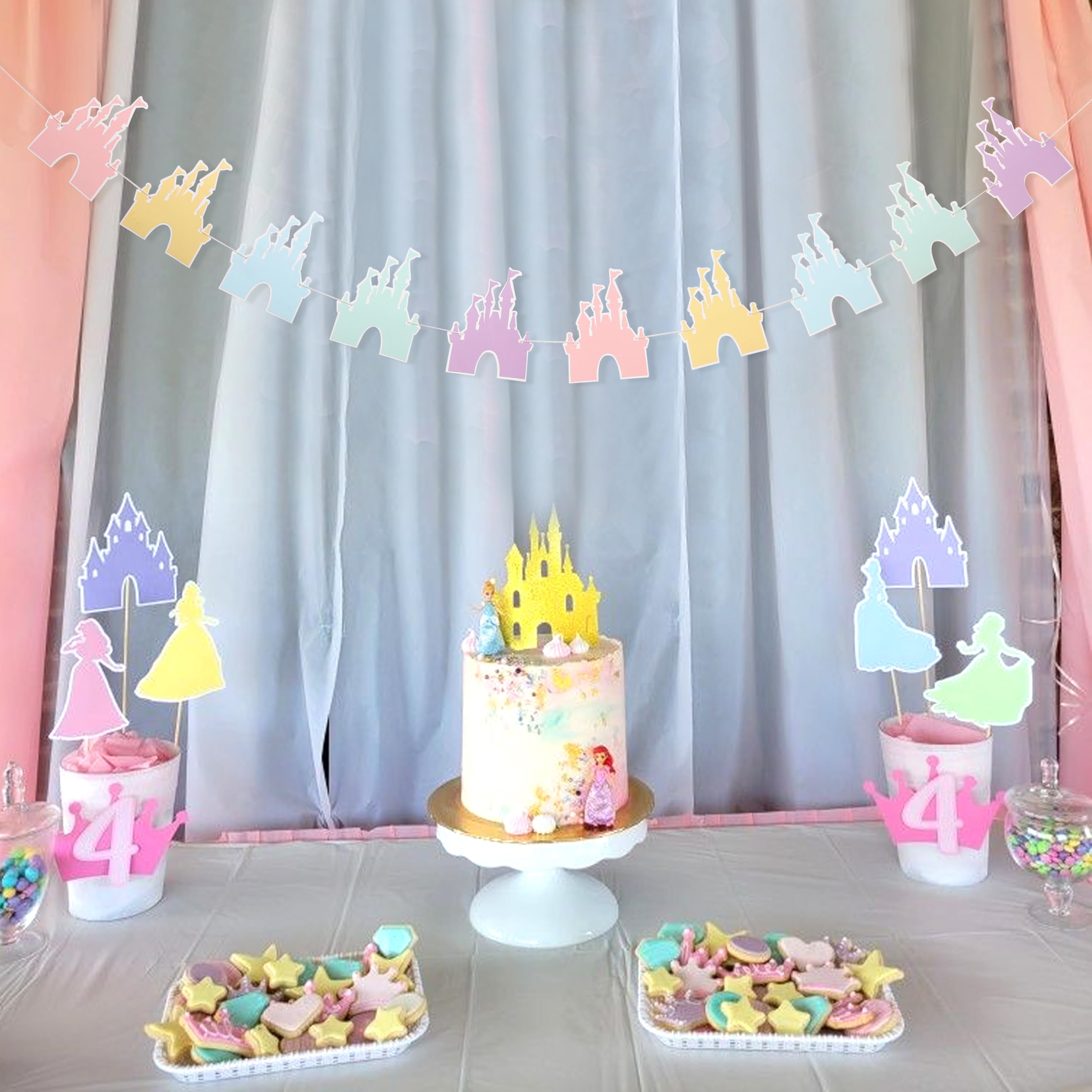 LINGANA Colorful Castle Banner for Princess Birthday Parties | Fairy Tale Photo Backdrop