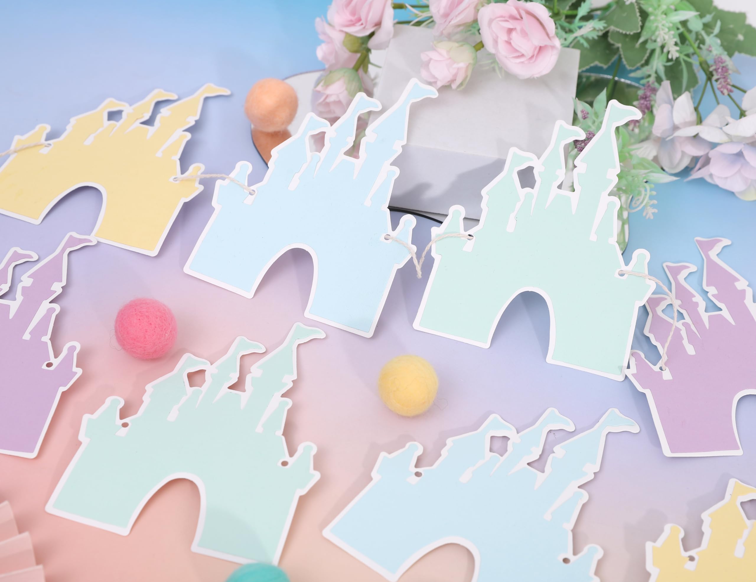 LINGANA Colorful Castle Banner for Princess Birthday Parties | Fairy Tale Photo Backdrop