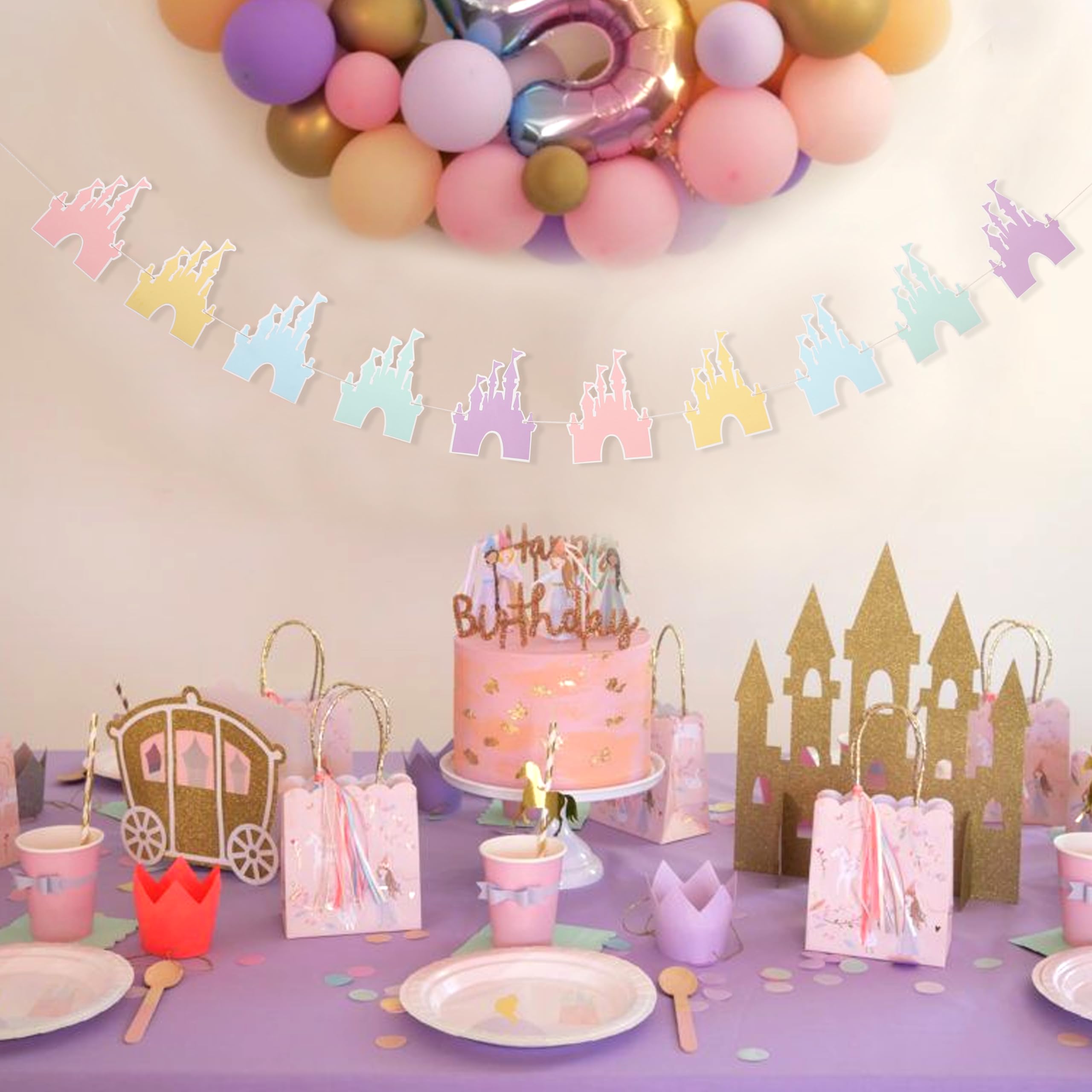 LINGANA Colorful Castle Banner for Princess Birthday Parties | Fairy Tale Photo Backdrop