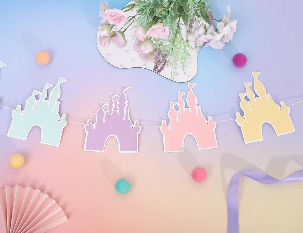 LINGANA Colorful Castle Banner for Princess Birthday Parties | Fairy Tale Photo Backdrop