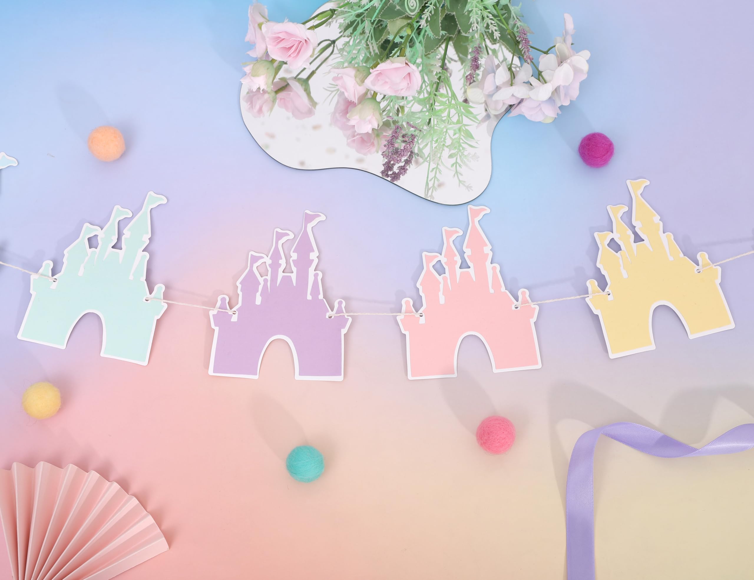 LINGANA Colorful Castle Banner for Princess Birthday Parties | Fairy Tale Photo Backdrop