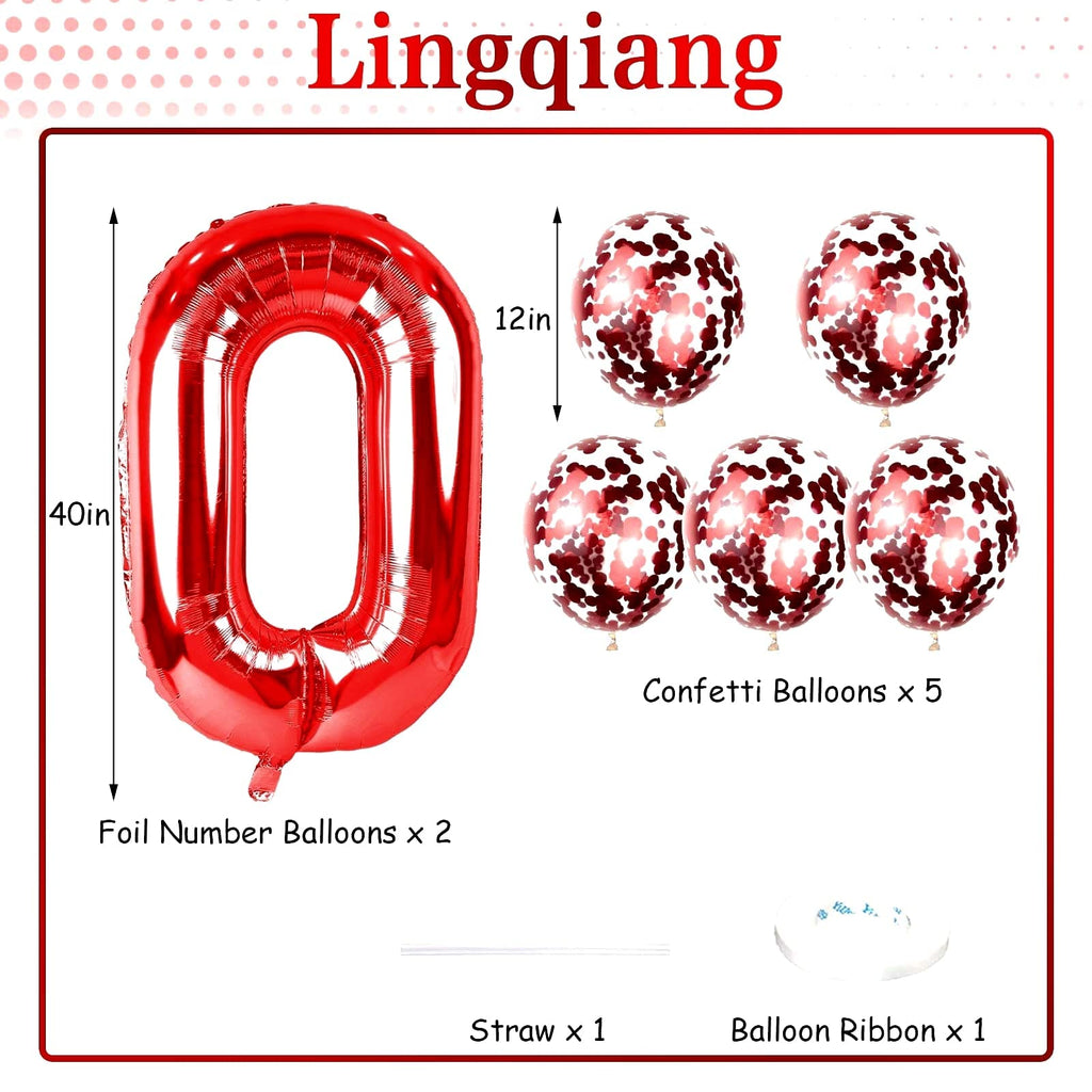 Lingqiang 40-inch Red Foil Number 10 Balloons Kit – Confetti Balloons for 10th Birthday & Anniversary Parties