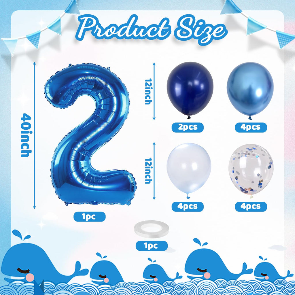 Lingqiang Foil Number Balloons - 2nd Birthday Navy & Silver Confetti, 40in