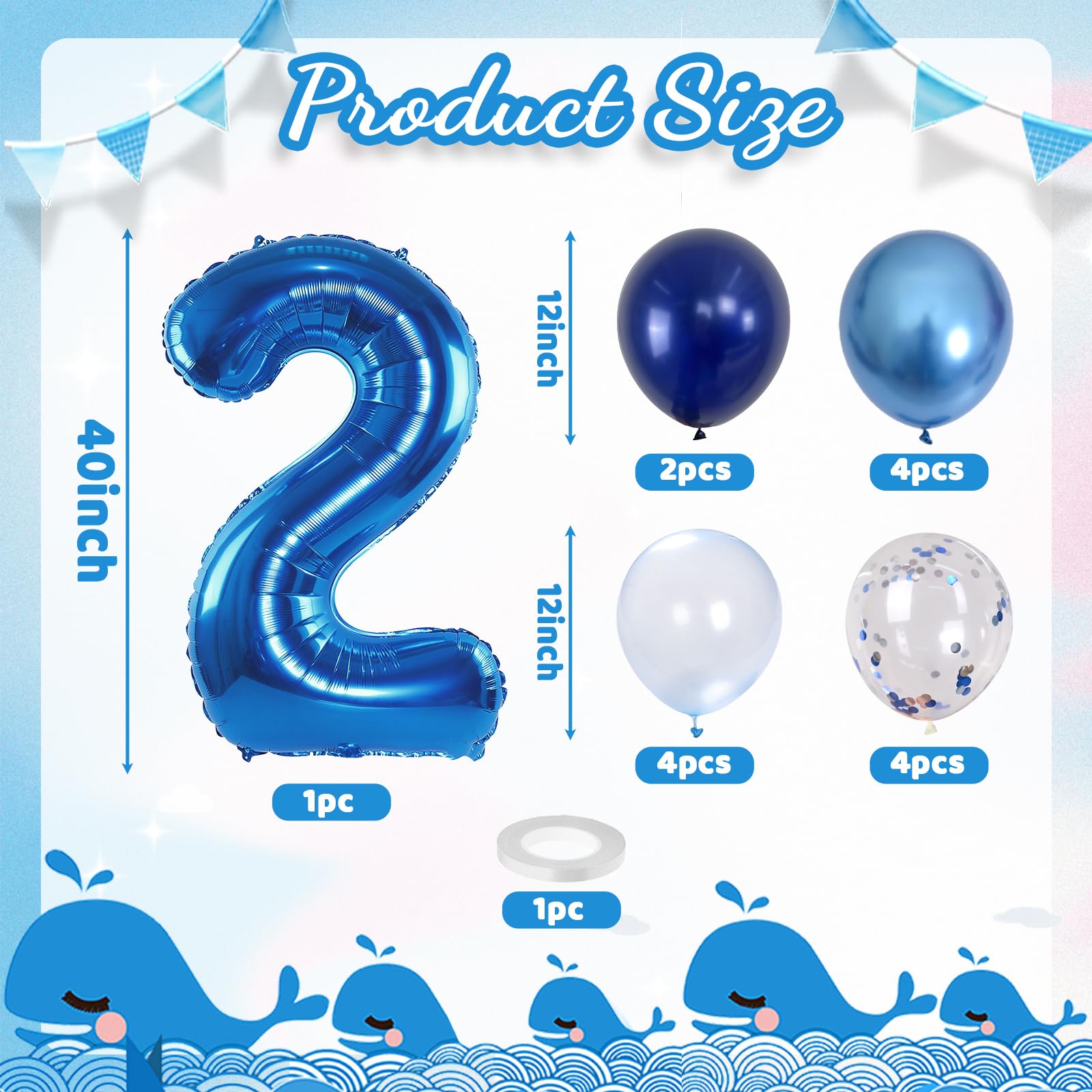 Lingqiang Foil Number Balloons - 2nd Birthday Navy & Silver Confetti, 40in