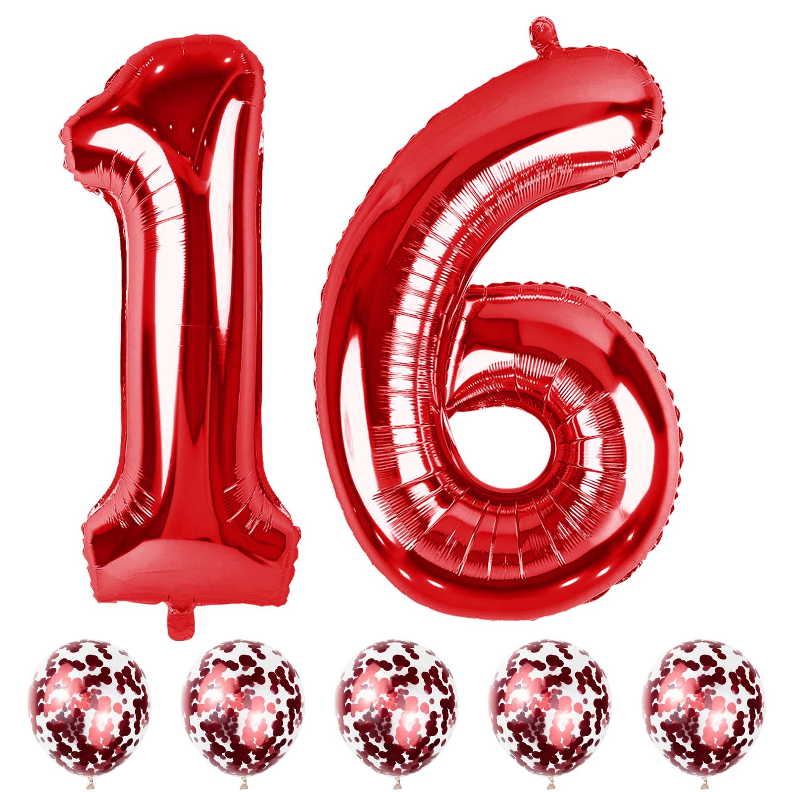 Lingqiang 16th Birthday Balloons Set – 40in Giant Red Number 1 & 6 with Confetti