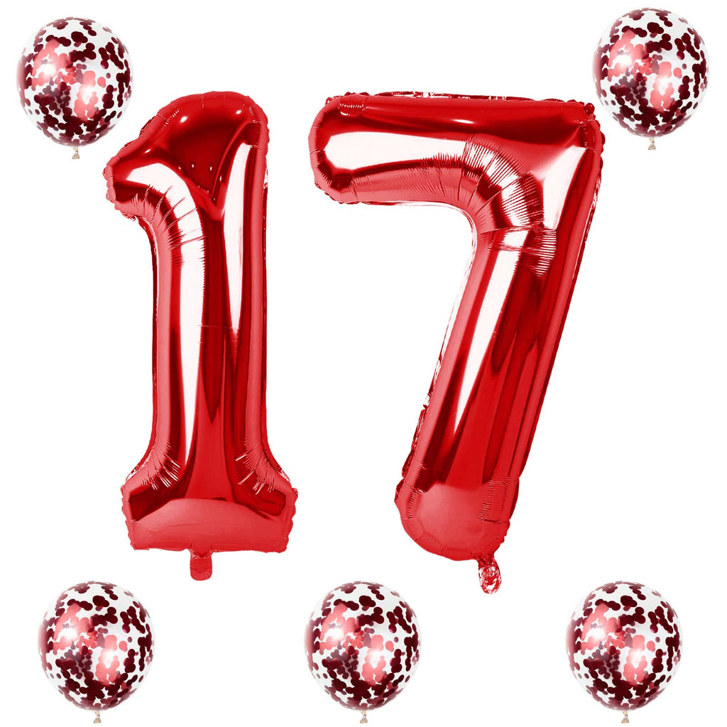 Lingqiang 40 Inch Red Number 17 Foil Balloons Kit – Self-Inflating 1 & 7 for 17th/71st Birthday Parties