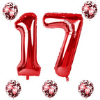 Lingqiang 40 Inch Red Number 17 Foil Balloons Kit – Self-Inflating 1 & 7 for 17th/71st Birthday Parties