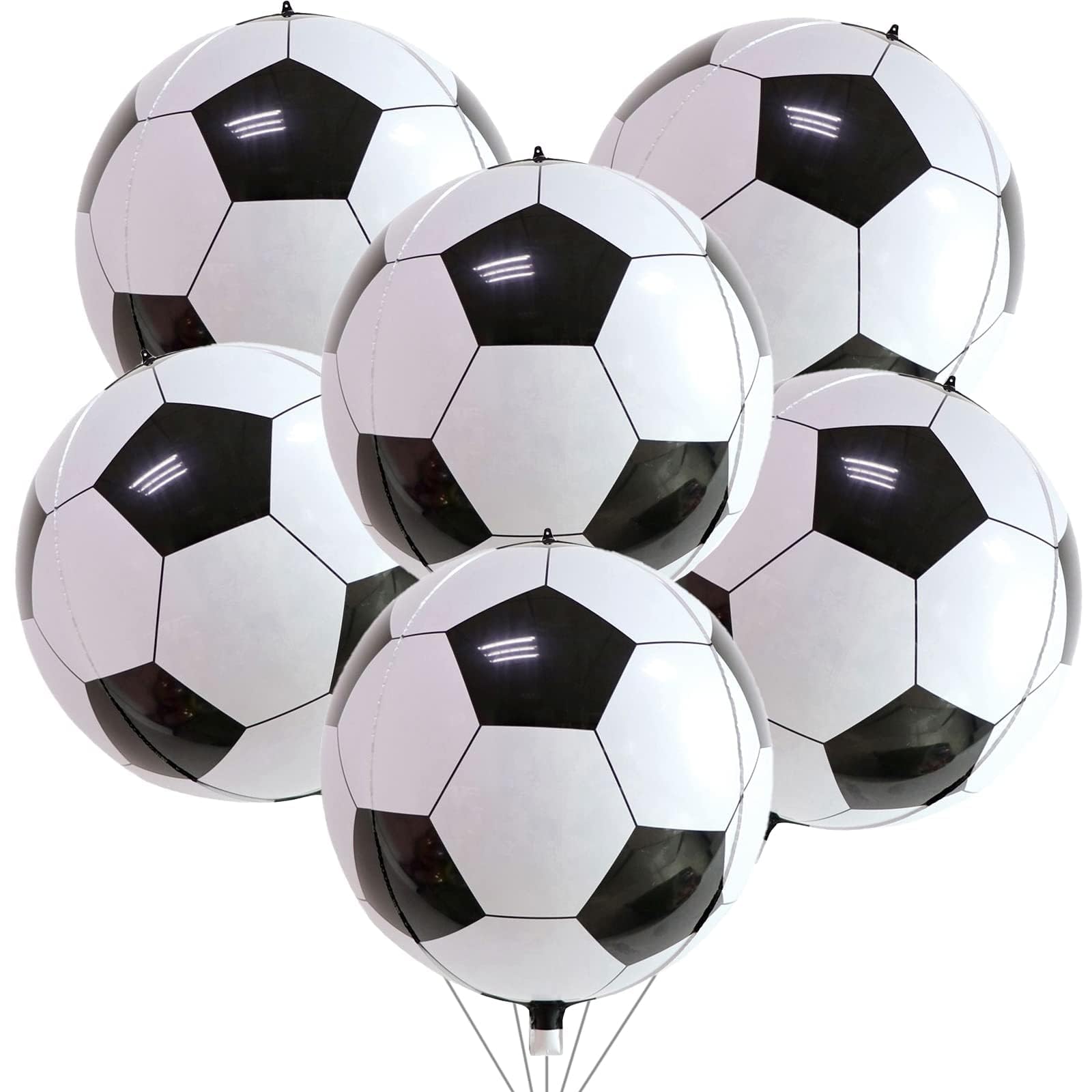 Lingqiang 22 Inch 4D Soccer Foil Balloons – 6pc Black & White Party Decor