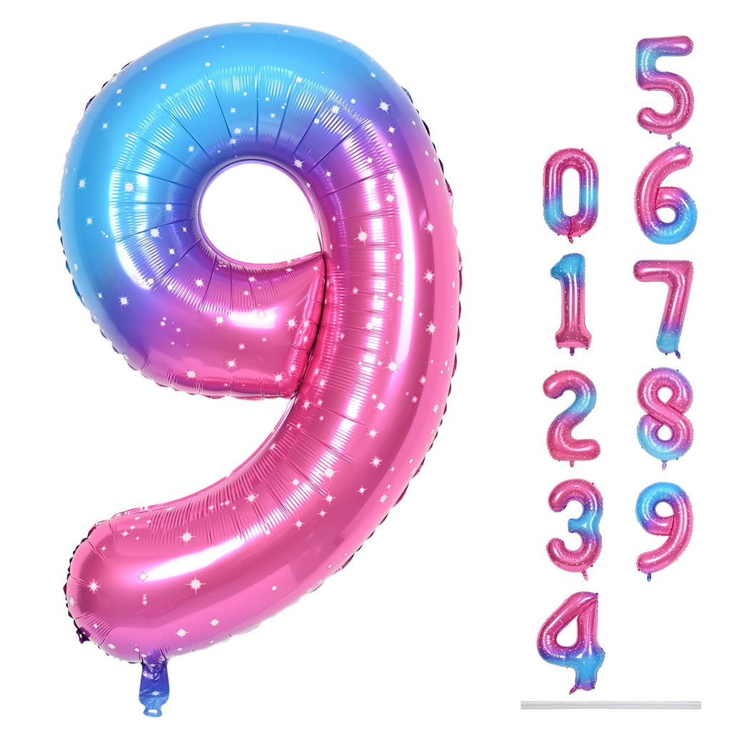 Lingqiang 40-Inch Rainbow Gradient Number 9 Balloon – Large Foil Balloons for Birthdays & Parties