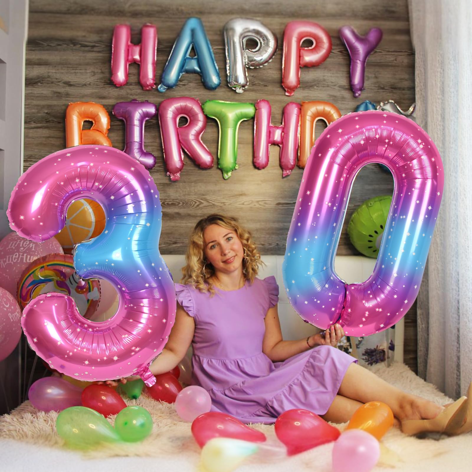 Lingqiang 40-Inch Rainbow Gradient Number 9 Balloon – Large Foil Balloons for Birthdays & Parties