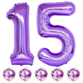 Lingqiang 15th Birthday Balloons Kit — 40-Inch Purple Number 15 Foil Balloons with Confetti