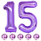 Lingqiang 15th Birthday Balloons Kit — 40-Inch Purple Number 15 Foil Balloons with Confetti
