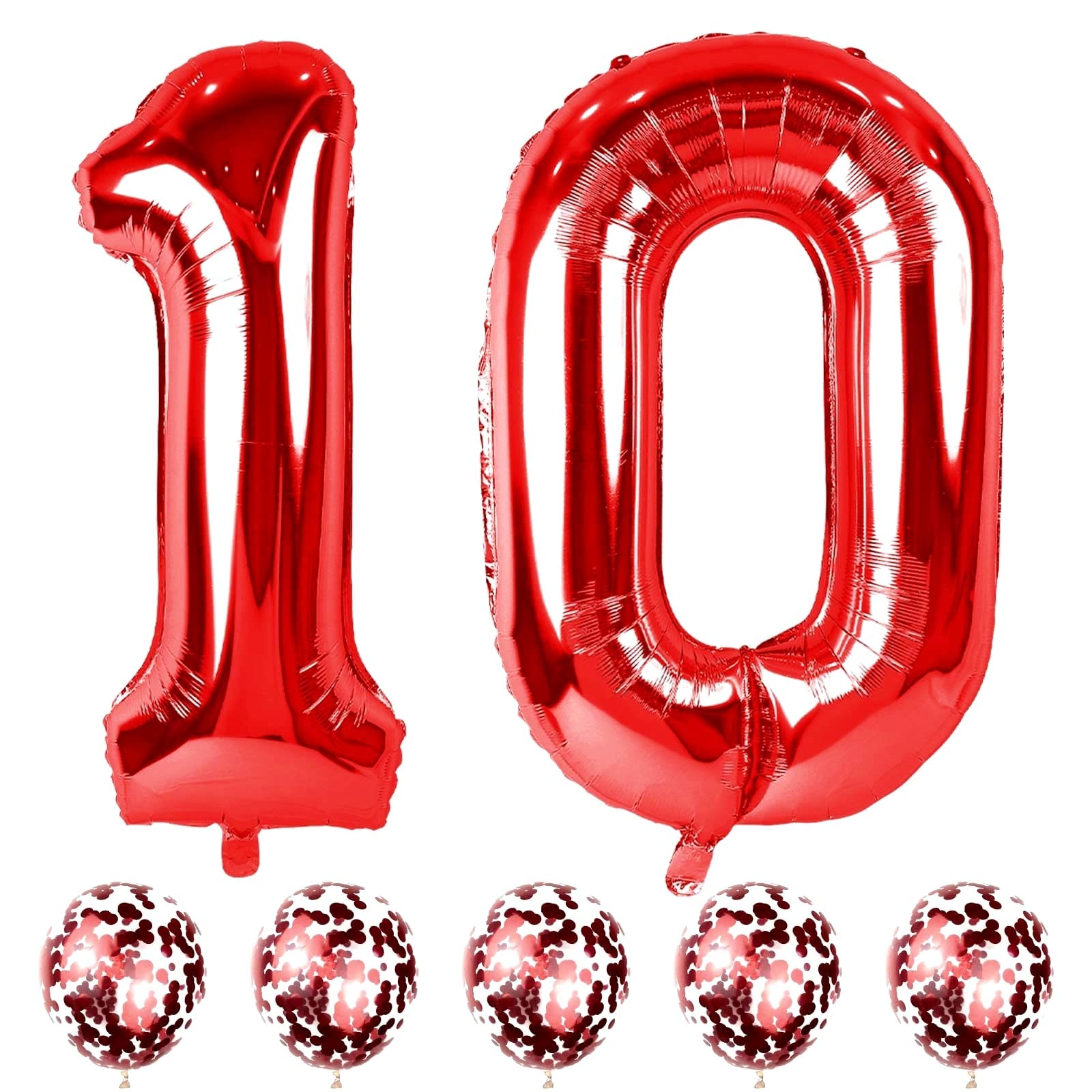 Lingqiang 40-inch Red Foil Number 10 Balloons Kit – Confetti Balloons for 10th Birthday & Anniversary Parties