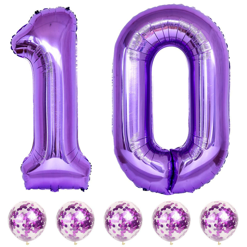 Lingqiang Large 40in Purple Number 10 Foil Balloons Kit – Self-Inflating with Confetti Balloons for 10th Birthday & Anniversary