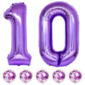 Lingqiang Large 40in Purple Number 10 Foil Balloons Kit – Self-Inflating with Confetti Balloons for 10th Birthday & Anniversary