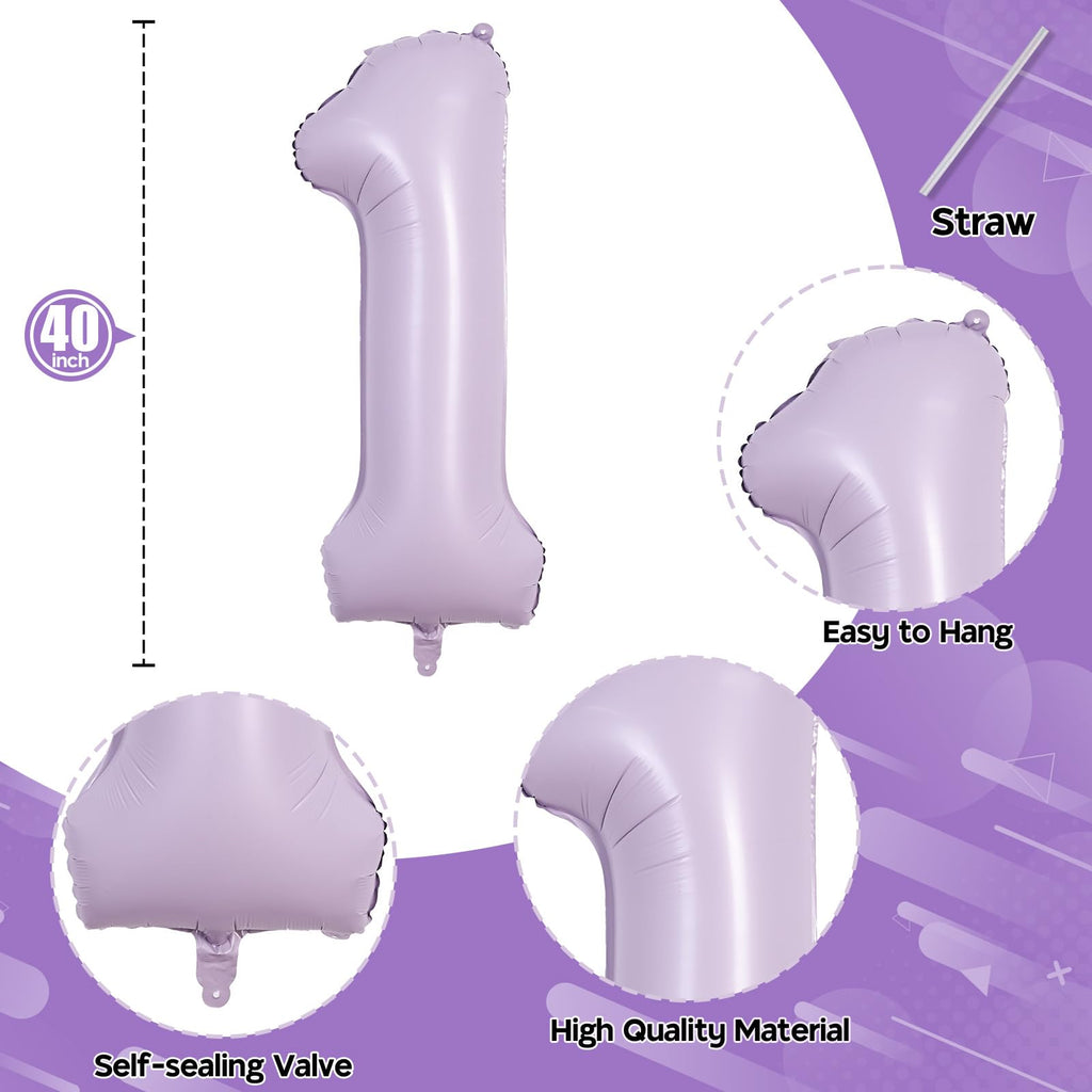 Lingqiang 40in Pastel Purple Number Balloons – 1 & 0 Mylar Set for 10th Birthday & Anniversary