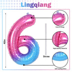 Lingqiang 40" Gradient Blue Pink Number Balloons – 0-9 Foil Mylar Birthday Balloons