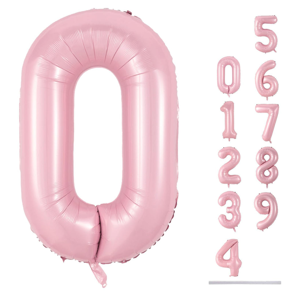 Lingqiang 40" Balloon Number 0 Pastel Pink – Large 40 Inch Foil Number Balloons Set 0-9 for Birthdays, Anniversaries, Graduation, New Year