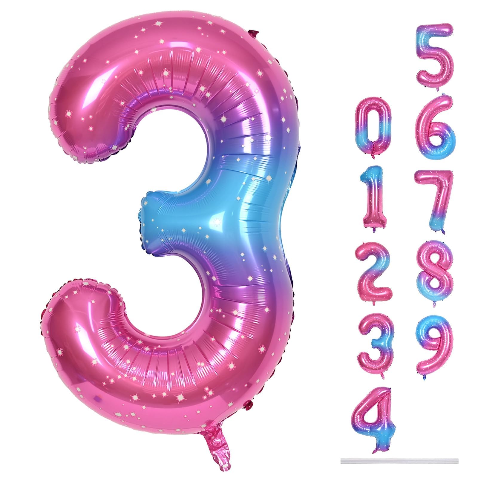 Lingqiang 40 Inch Rainbow Number 3 Balloon – Self-Inflating Gradient Mylar Balloons for Birthday Parties
