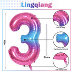 Lingqiang 40 Inch Rainbow Number 3 Balloon – Self-Inflating Gradient Mylar Balloons for Birthday Parties