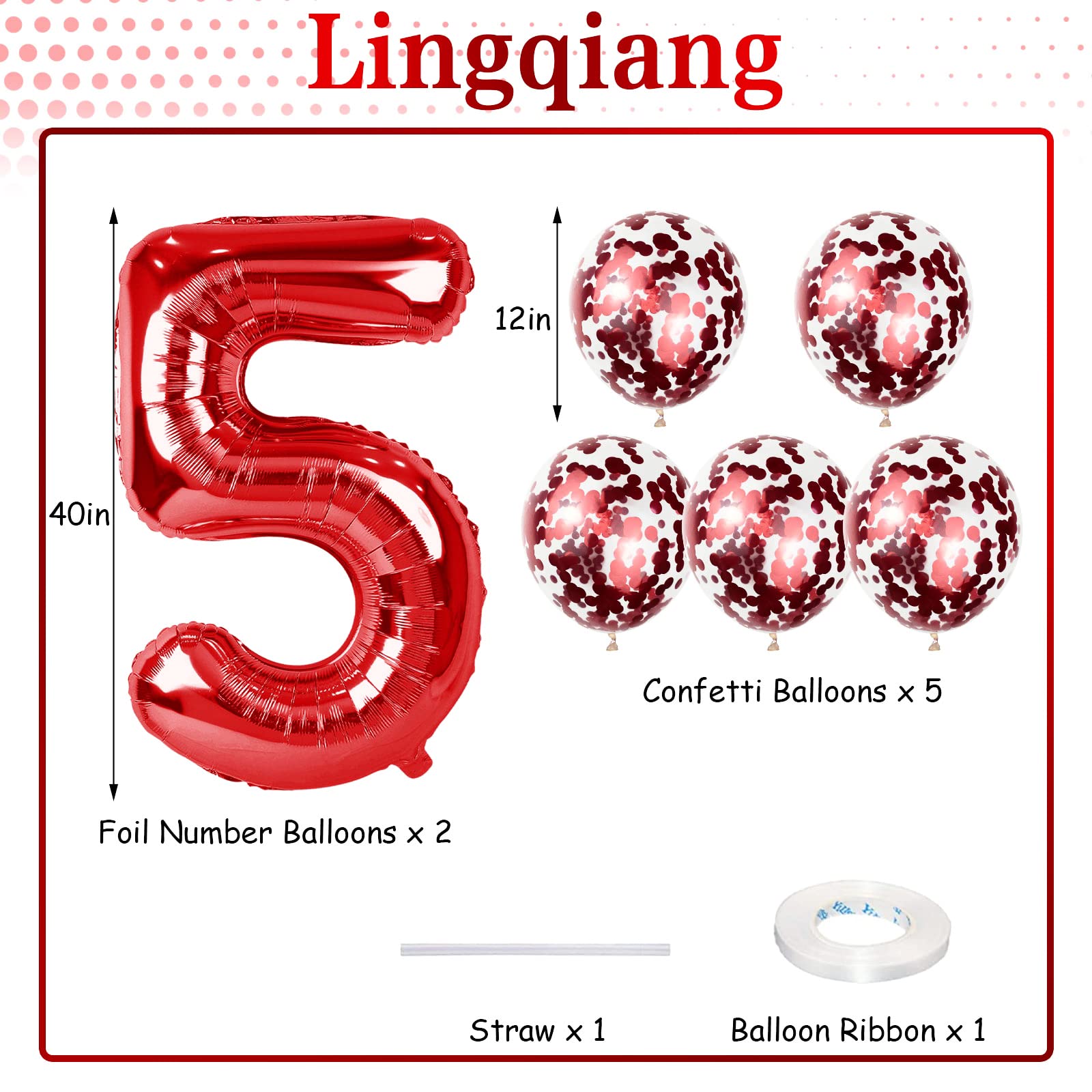 Lingqiang 40in Number 65 Foil Balloons Set – Red 56th/65th Birthday & Anniversary Party Decor
