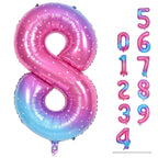 Lingqiang 40-Inch Rainbow Foil Balloon Number 8 – Giant Gradient Blue Pink Balloons