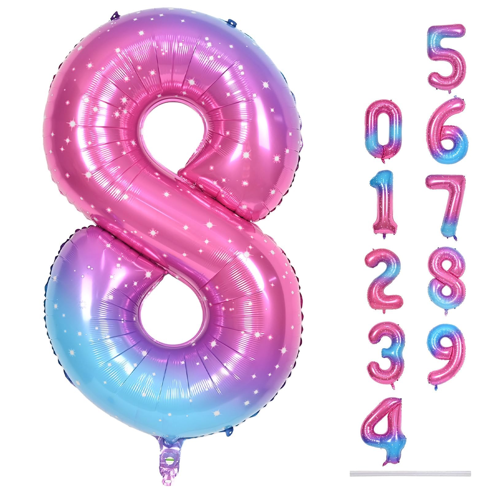 Lingqiang 40-Inch Rainbow Foil Balloon Number 8 – Giant Gradient Blue Pink Balloons