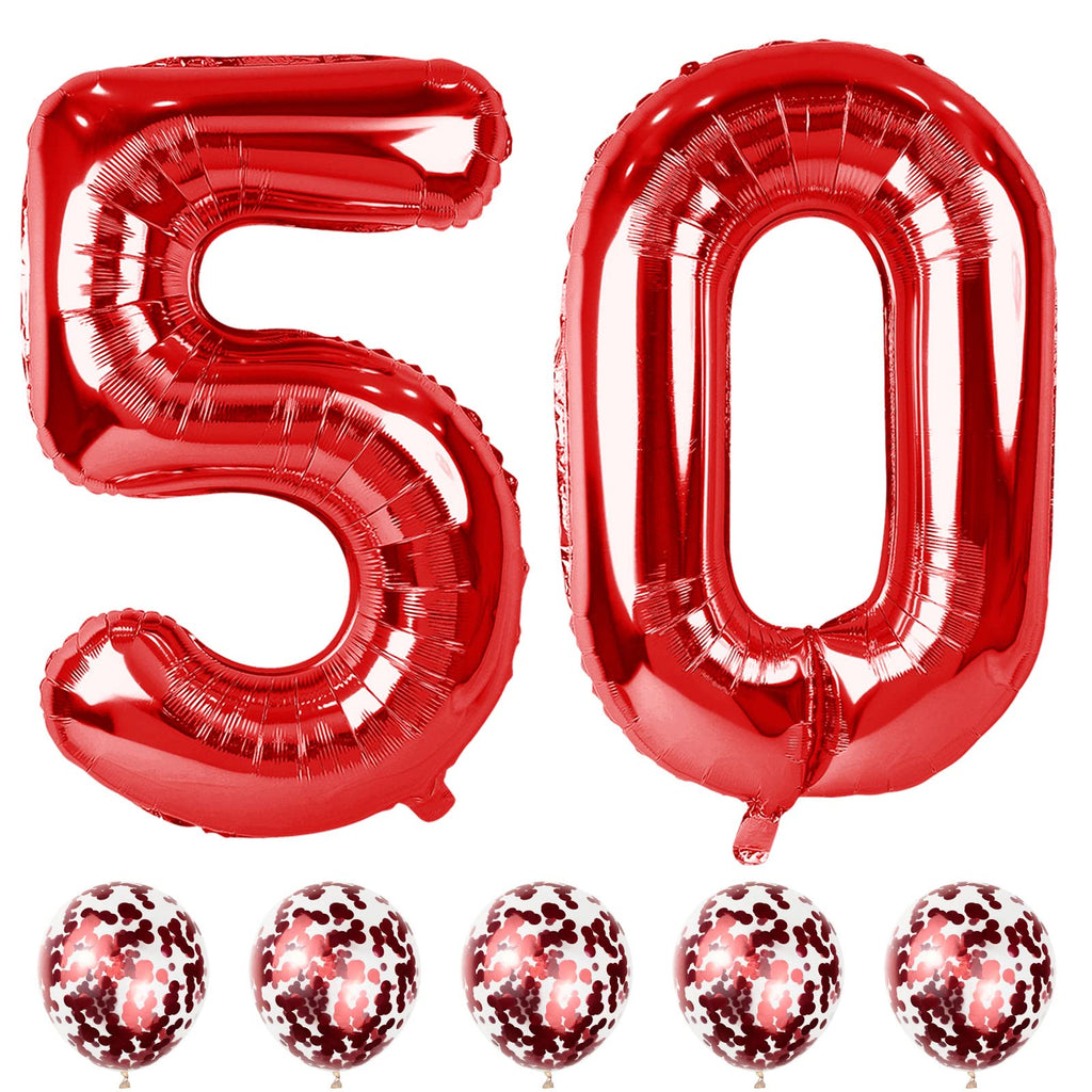 Lingqiang Large 40-Inch Red Number 50 Balloons Set – 5th/50th Birthday & Anniversary Decor