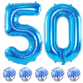 Lingqiang 40 Inch Blue Number 50 Foil Balloons Set with Confetti Balloons — Giant 5 & 0 for 50th Birthday and Anniversary Decor