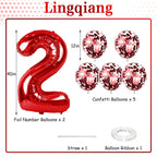Lingqiang Red 20 Balloon Number Set – 40in Foil Numbers with Confetti Balloons for 20th Birthday & Anniversary Parties