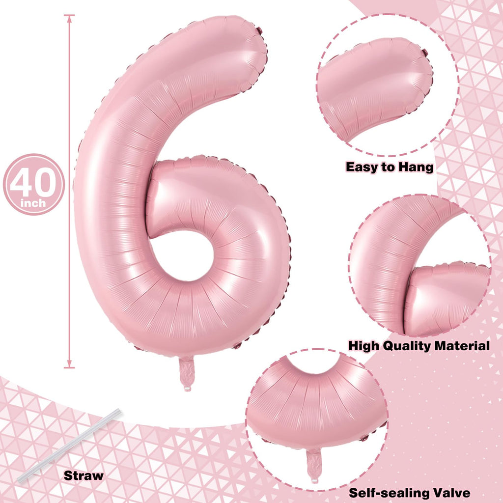 Lingqiang Pastel Pink 16th Birthday Balloons – 40-Inch Foil Number 1 & 6 Self-Inflating Mylar Set