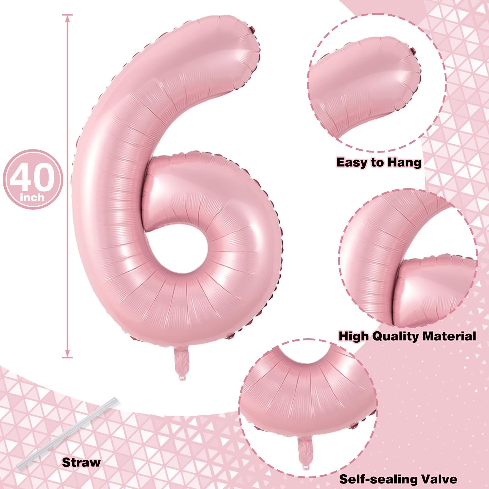 Lingqiang Pastel Pink 16th Birthday Balloons – 40-Inch Foil Number 1 & 6 Self-Inflating Mylar Set