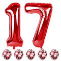 Lingqiang 40 Inch Red Number 17 Foil Balloons Kit – Self-Inflating 1 & 7 for 17th/71st Birthday Parties