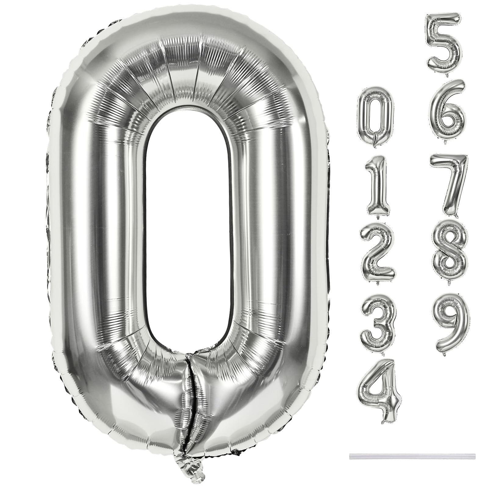 Lingqiang 40 Inch Silver Foil Balloon Number 0 | Giant Self-Inflating 0-9 Balloons for Parties