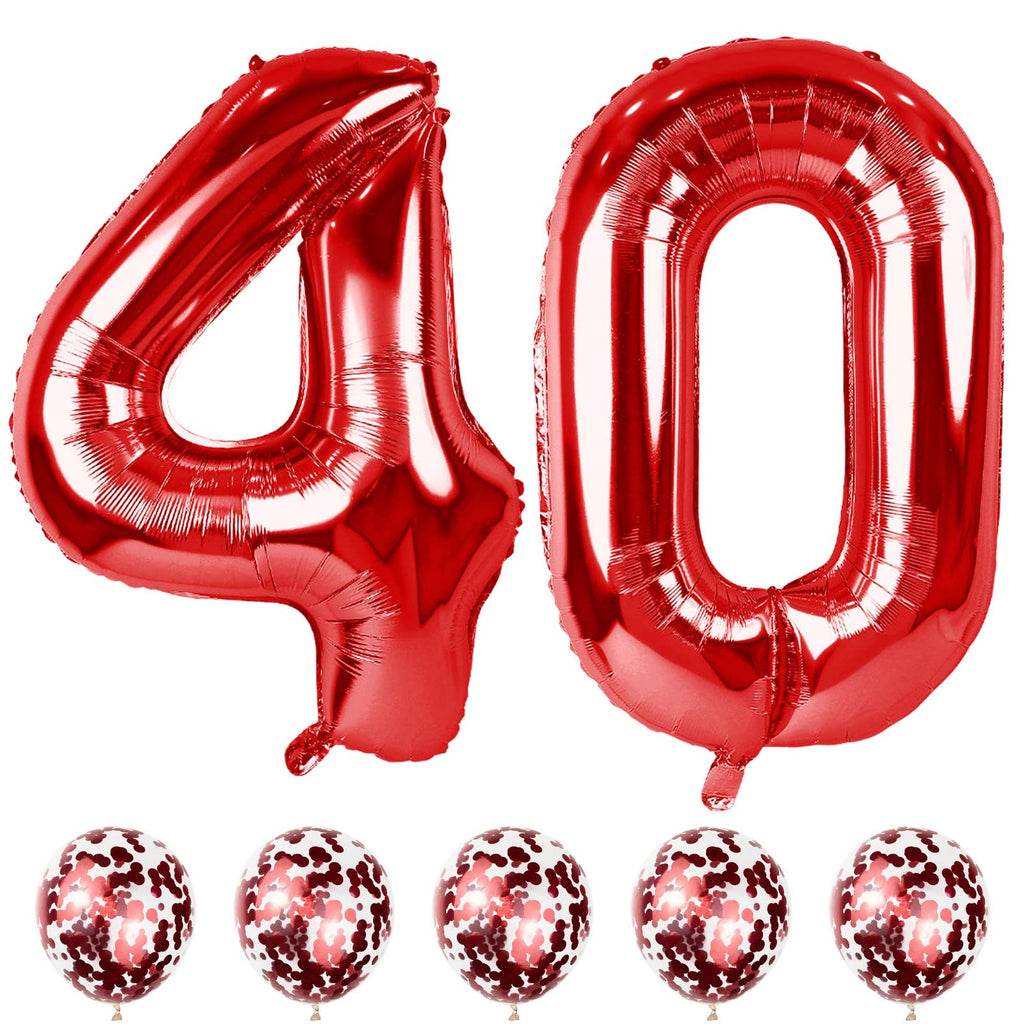 Lingqiang 40th Birthday Balloons Kit — 40-Inch Red Numeric Foil Balloons with Confetti